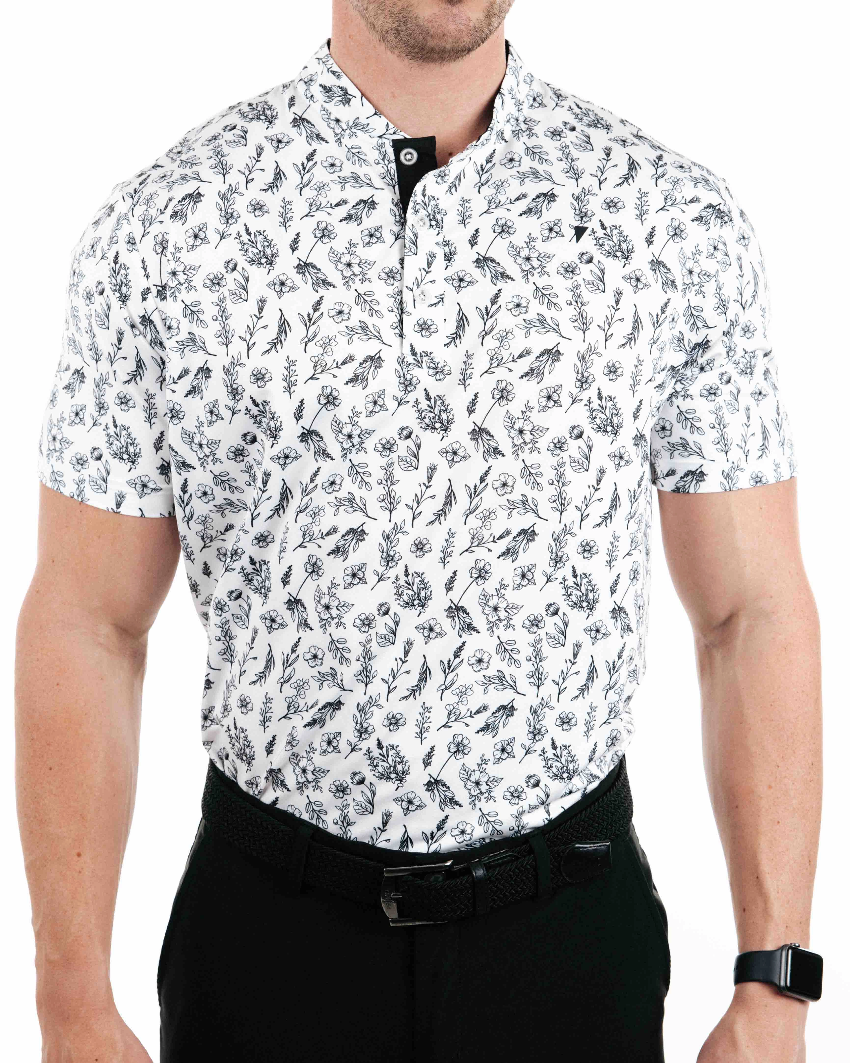 Black Floral Blade Polo