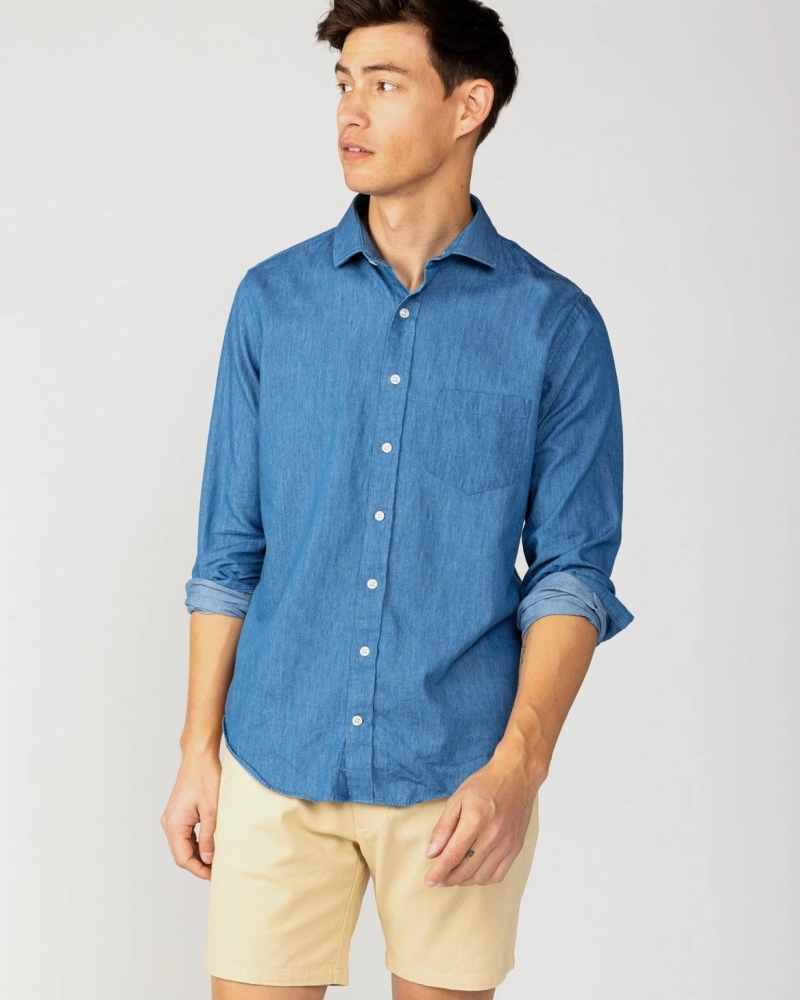 Bleach Wash Denim Spread Collar