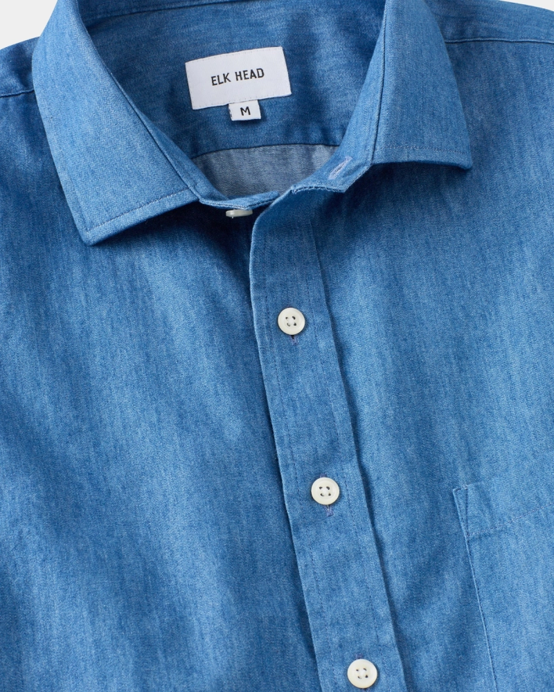 Bleach Wash Denim Spread Collar