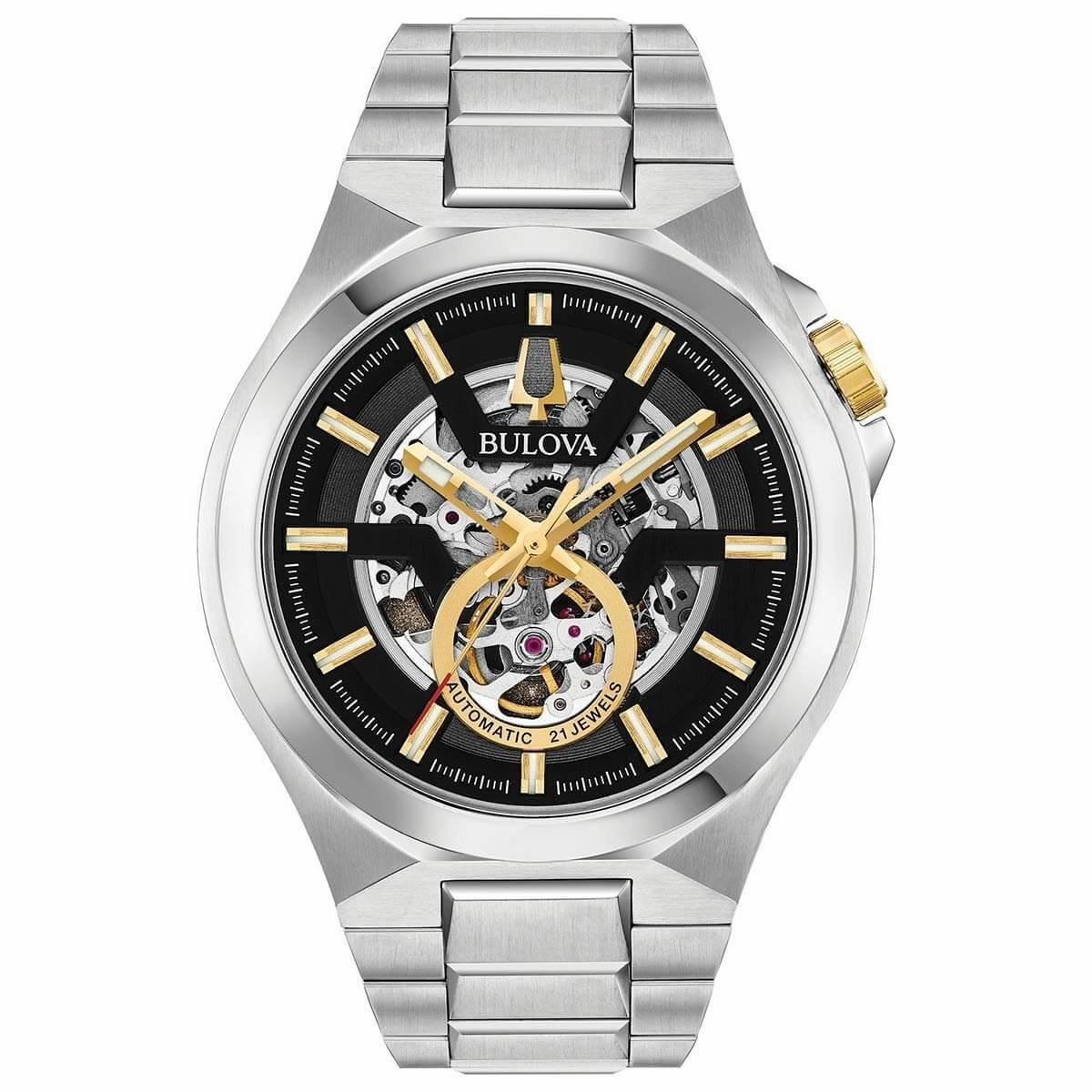 Bulova Men's Automatic Watch - Classic Skeleton Dial Stainless Steel Bracelet | 98A224