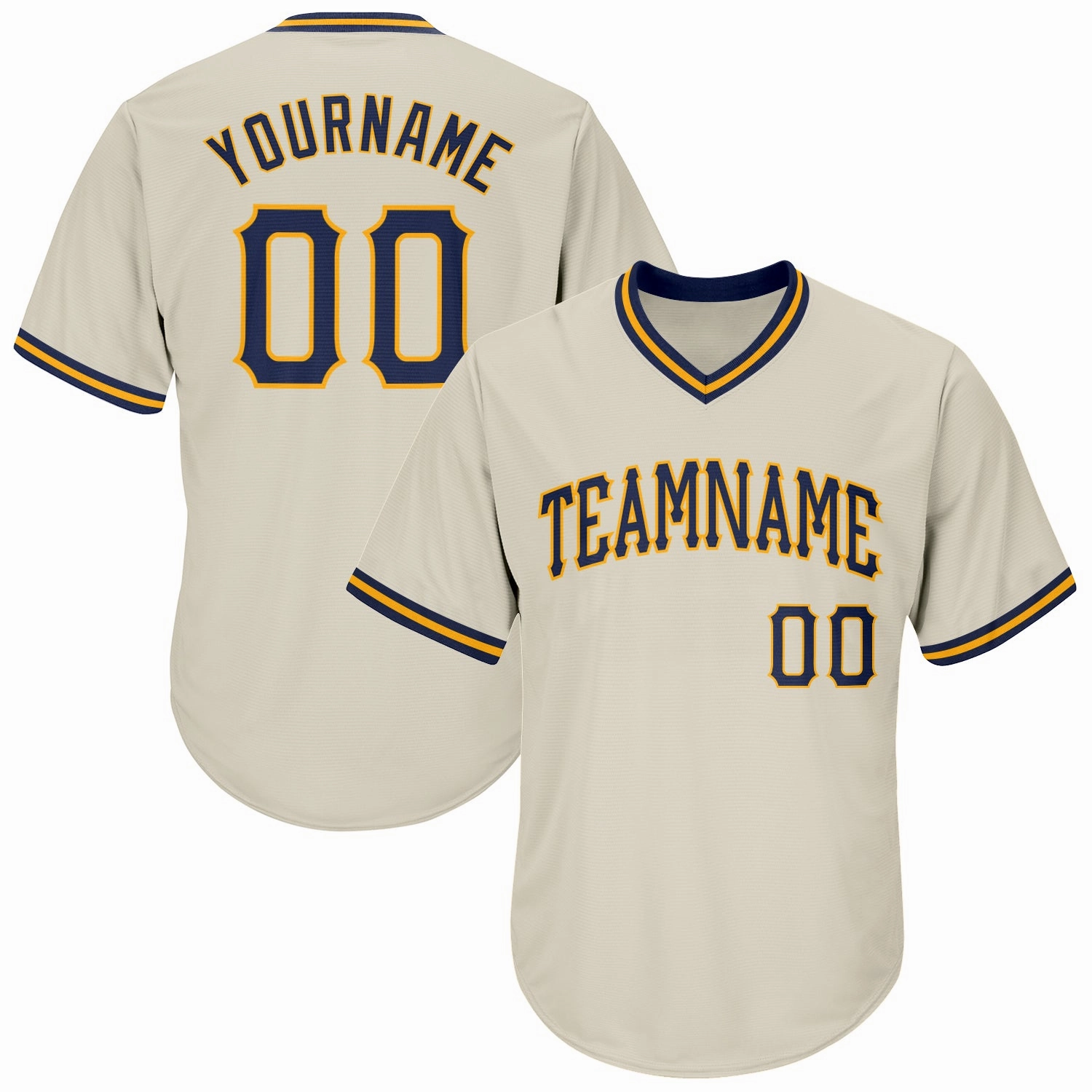 Custom Cream Navy-Gold Authentic Throwback Rib-Knit Baseball Jersey Shirt