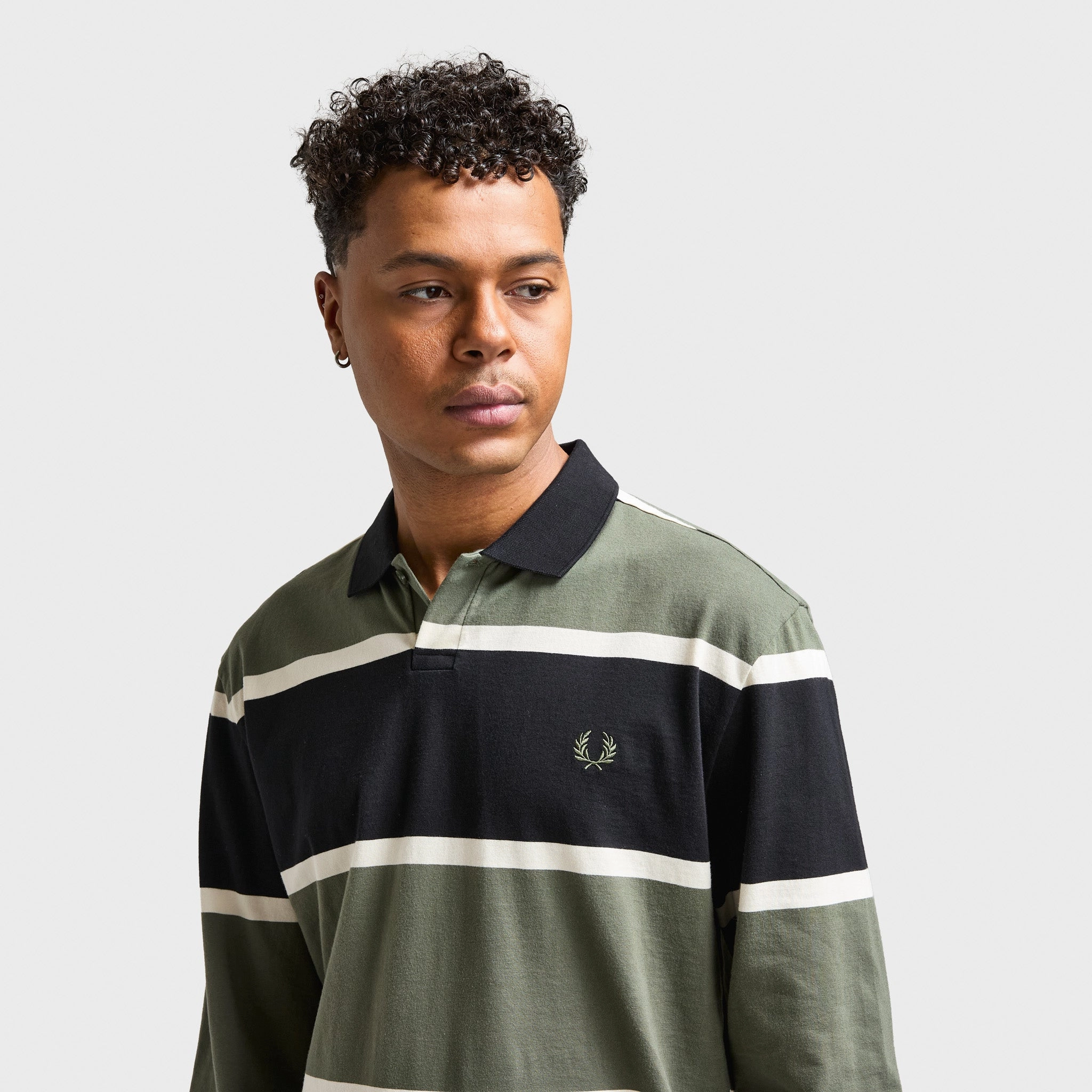 Fred Perry Striped Longsleeve Polo Laurel / Wreath Green