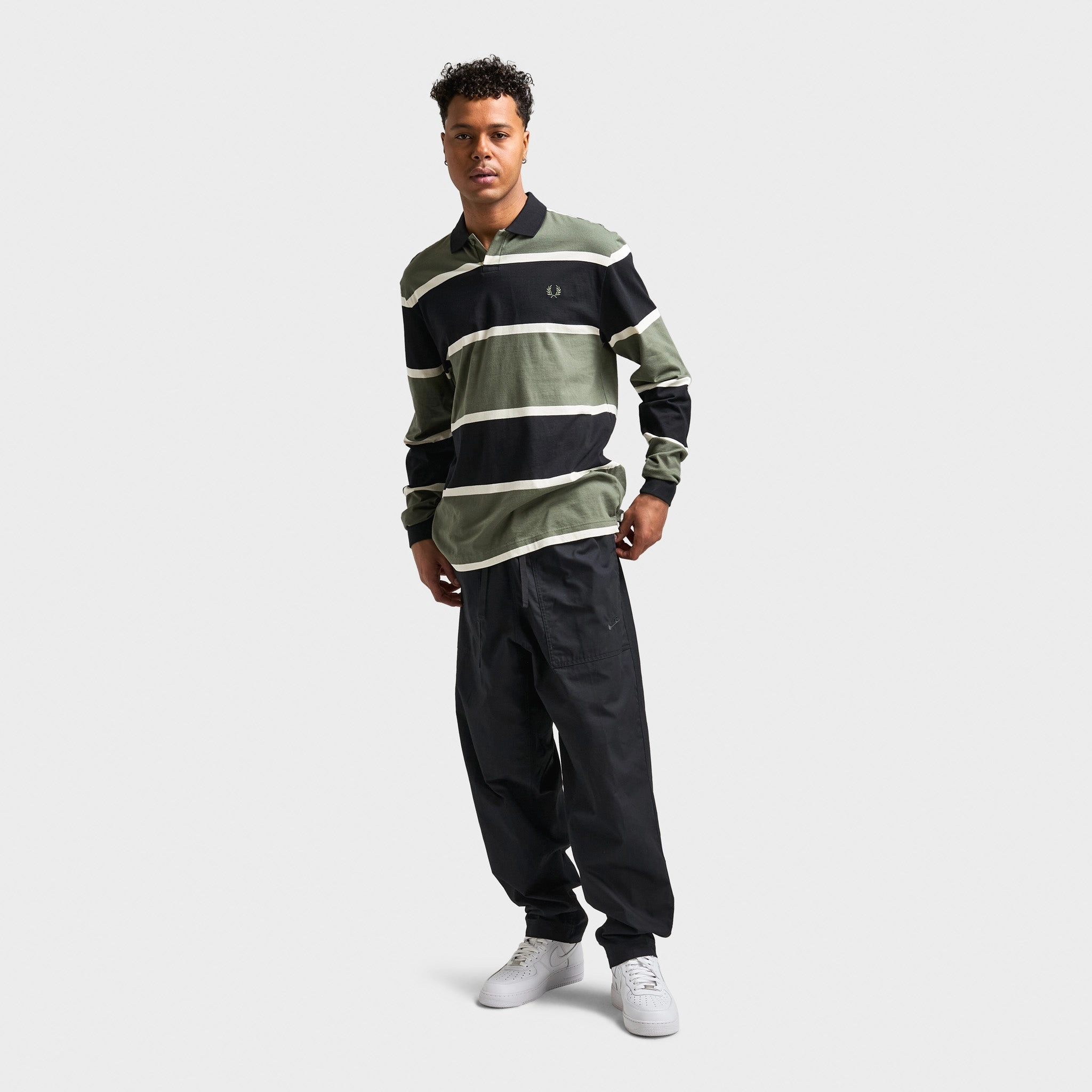 Fred Perry Striped Longsleeve Polo Laurel / Wreath Green