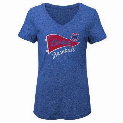 Girls Youth Chicago Cubs Banner Wave Triblend V-Neck Tee