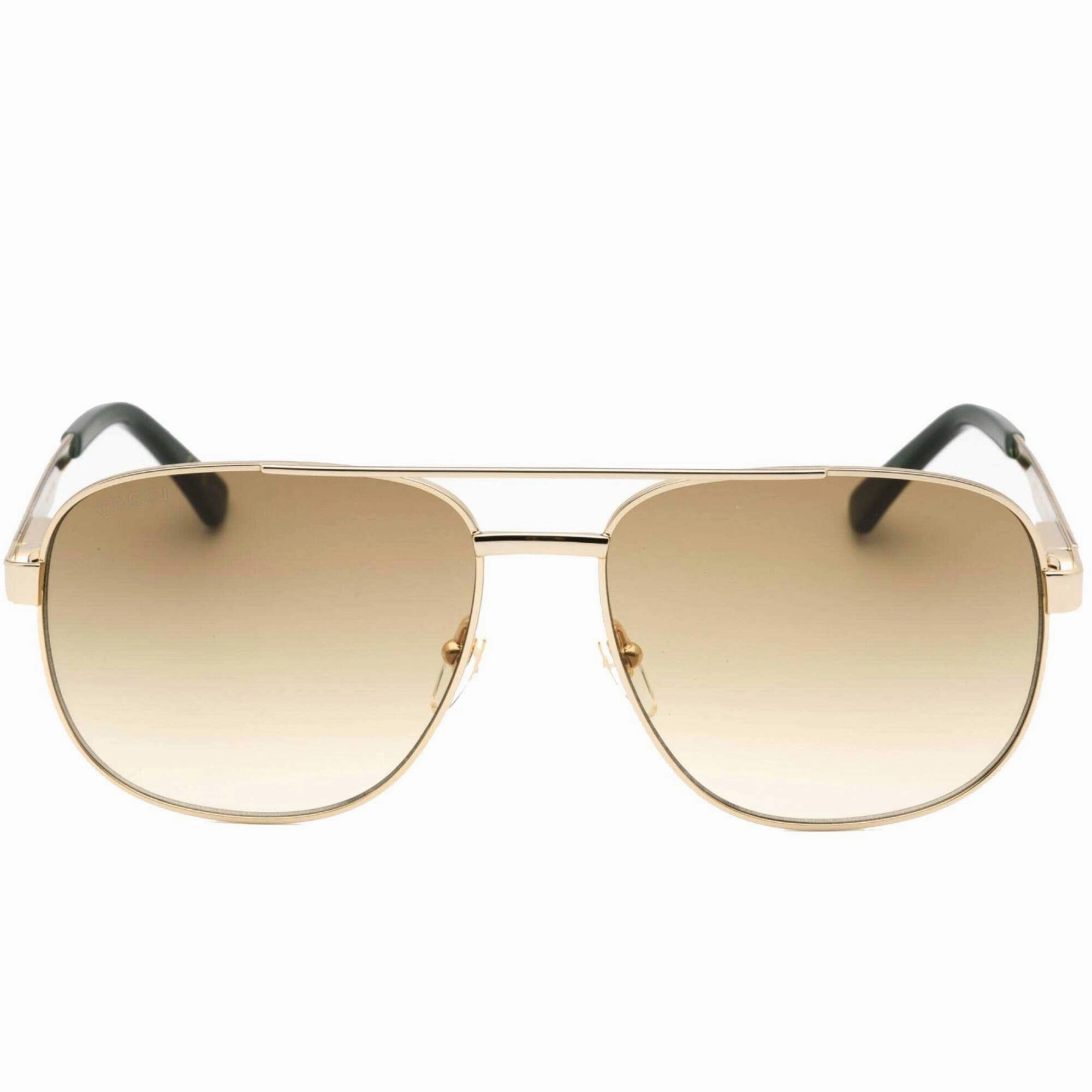 Gucci Men's Sunglasses - Gold Pilot Full Rim Metal Frame Brown Lens | GG1223S 001