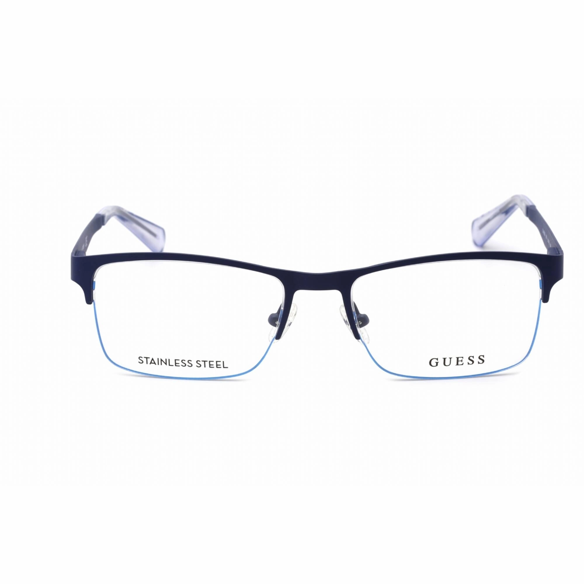 Guess Men's Eyeglasses - Matte Blue Metal Rectangular Full Rim Frame | GU1936 091
