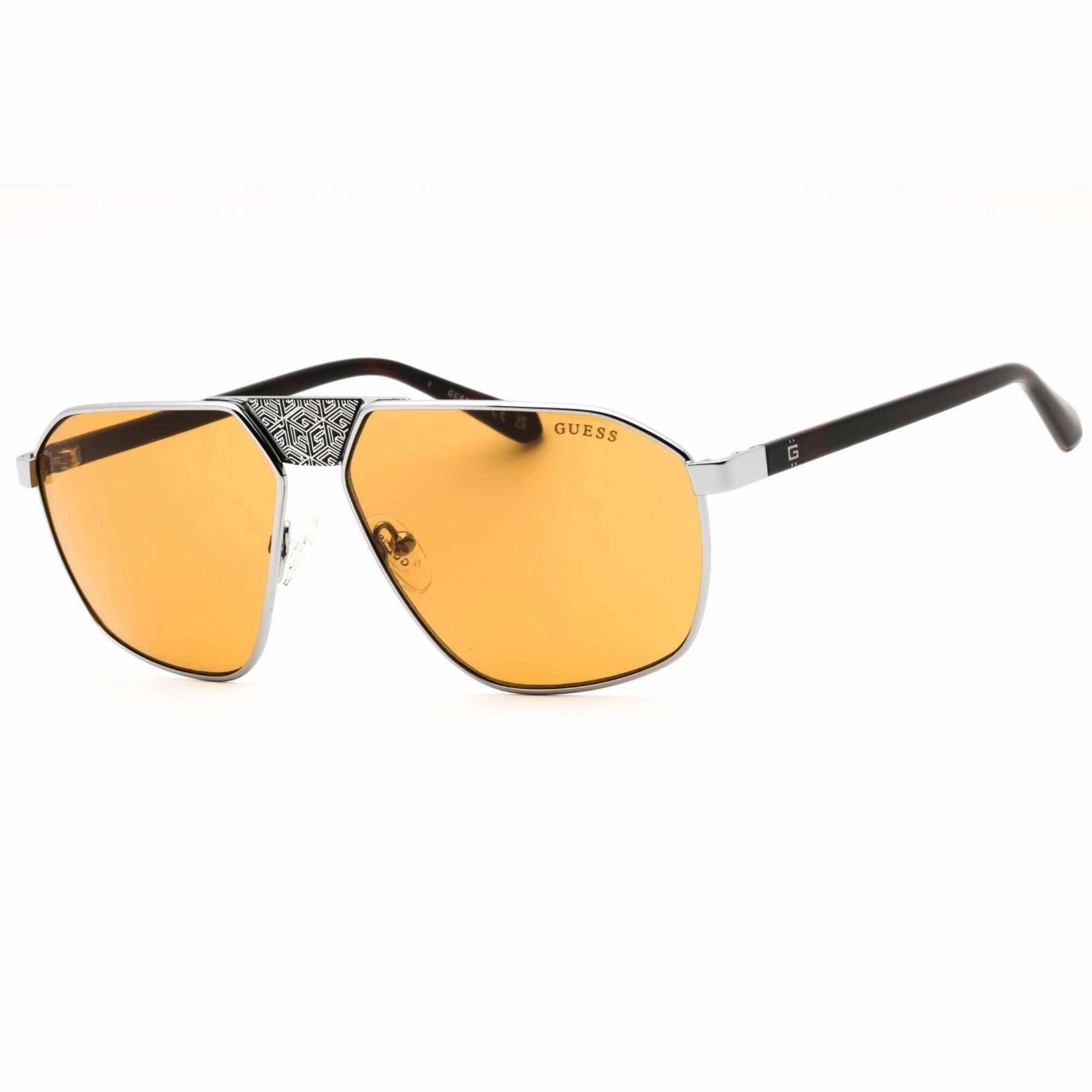Guess Men's Sunglasses - Shiny Gunmetal Metal Aviator Frame Brown Lens | GU00086 08E