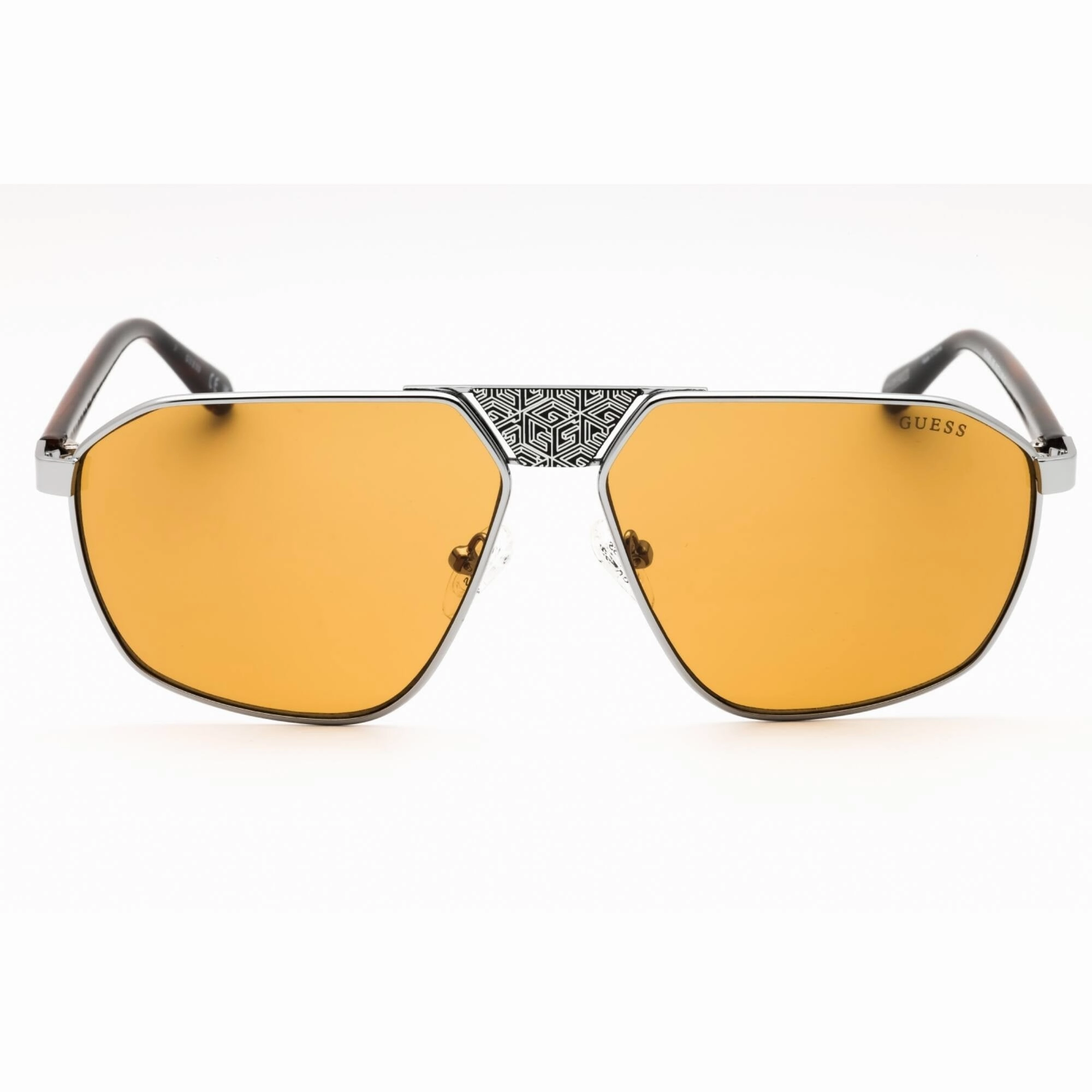 Guess Men's Sunglasses - Shiny Gunmetal Metal Aviator Frame Brown Lens | GU00086 08E