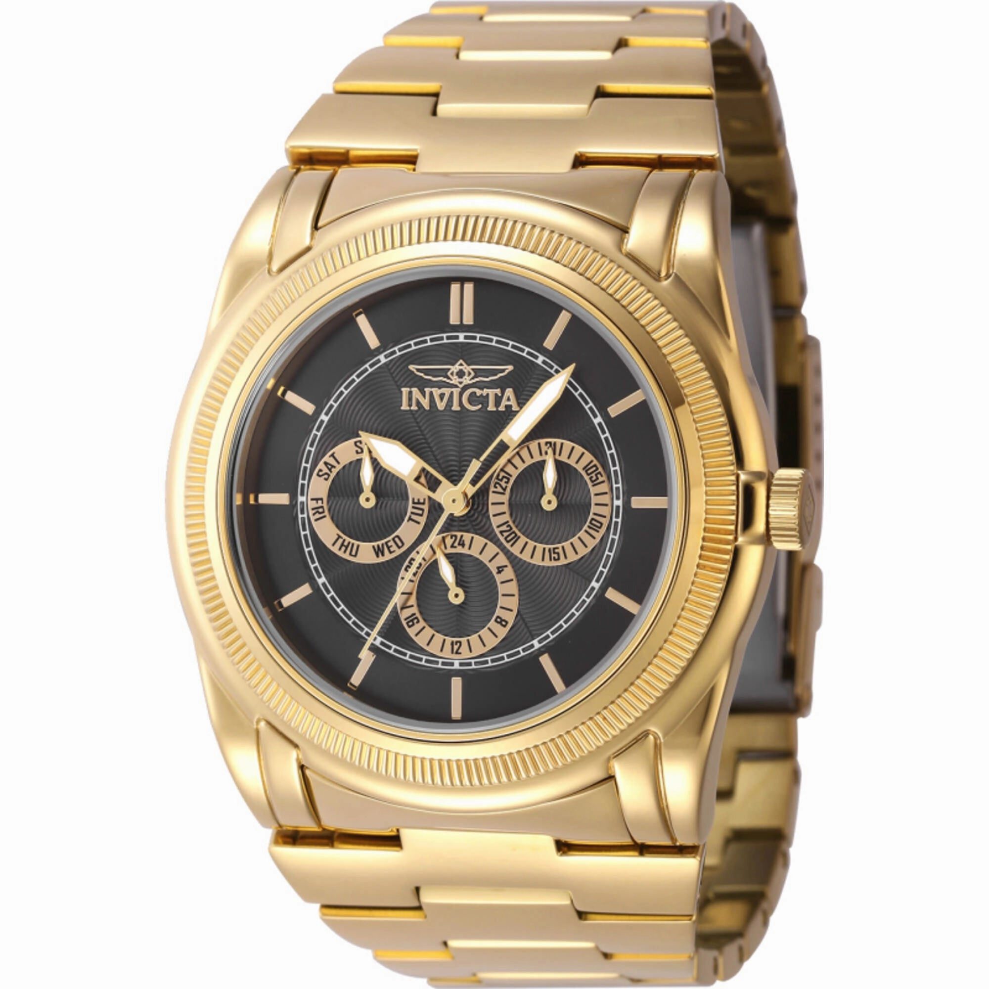 Invicta Men's Watch - Slim Quartz Black Dial Yellow Gold Steel Bracelet Date | 46262