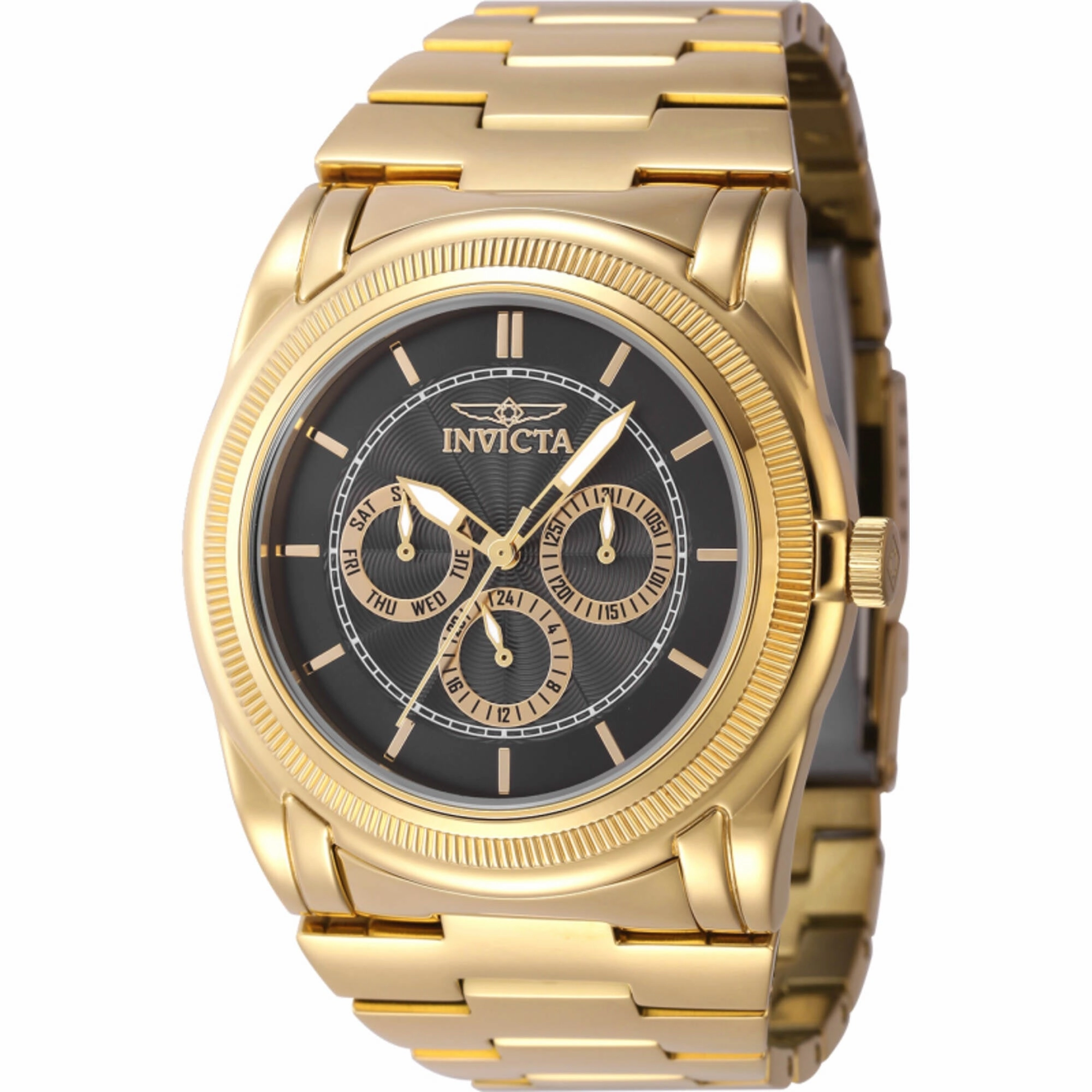 Invicta Men's Watch - Slim Quartz Black Dial Yellow Gold Steel Bracelet Date | 46262