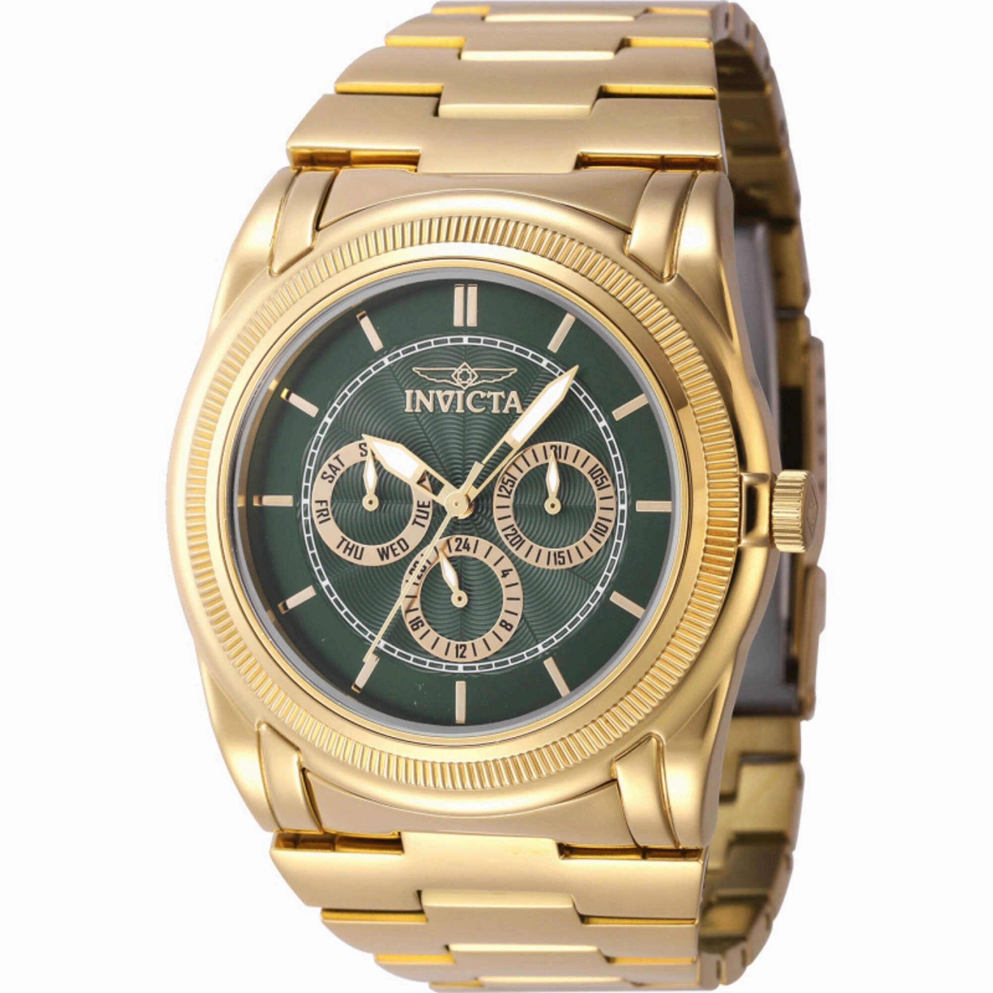 Invicta Men's Watch - Slim Quartz Green Dial Yellow Gold Steel Bracelet Date | 46263