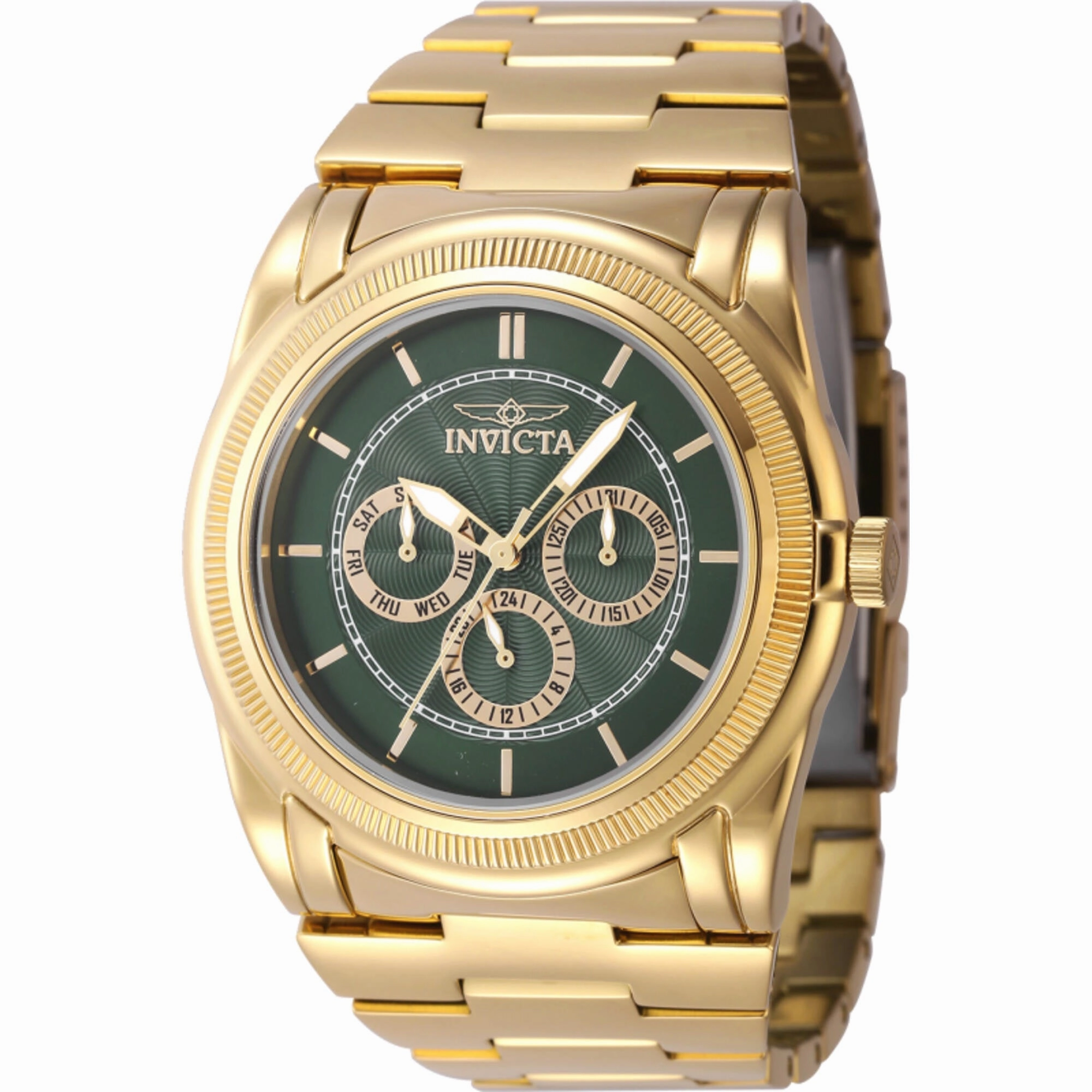 Invicta Men's Watch - Slim Quartz Green Dial Yellow Gold Steel Bracelet Date | 46263