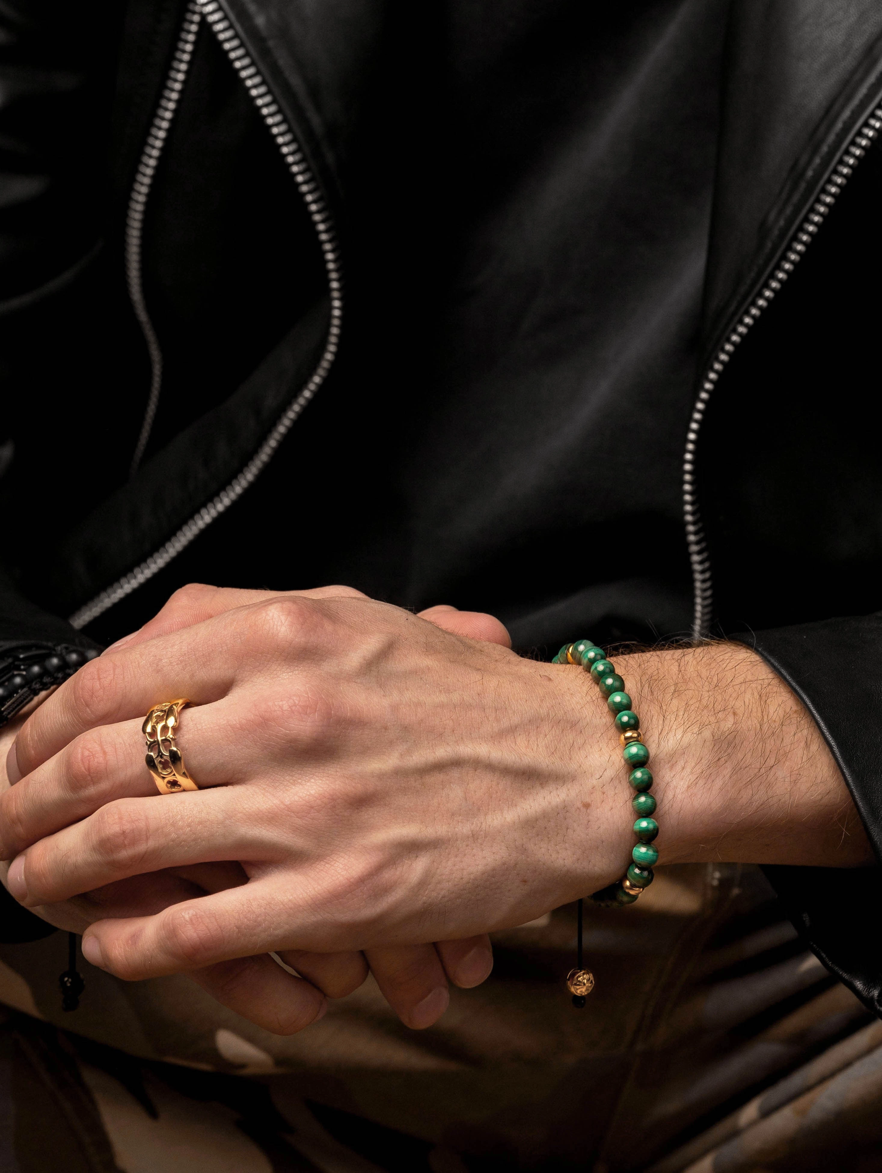Men's Beaded Bracelet with Malachite and Gold
