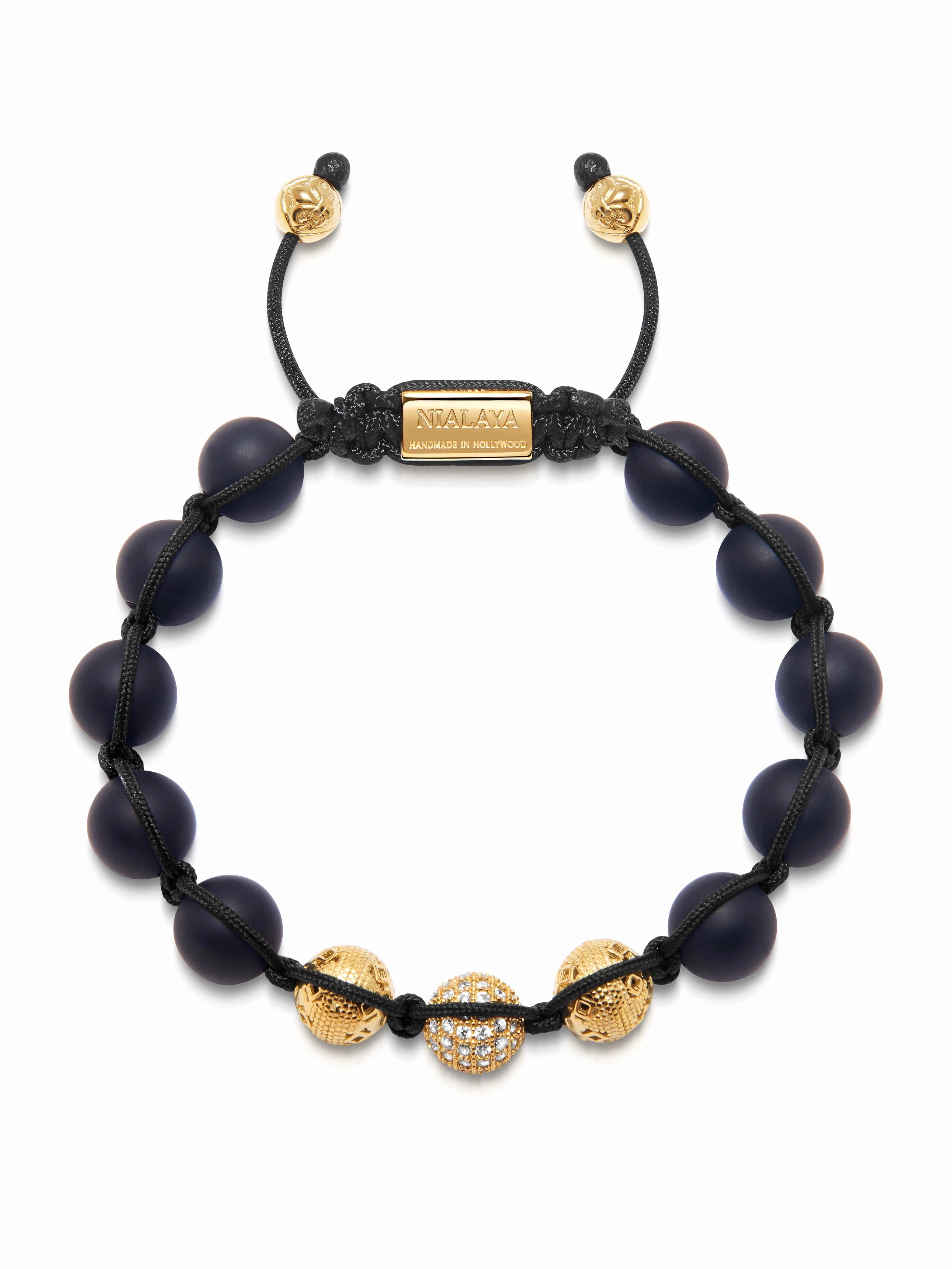 Men's Beaded Bracelet with Matte Onyx and Gold