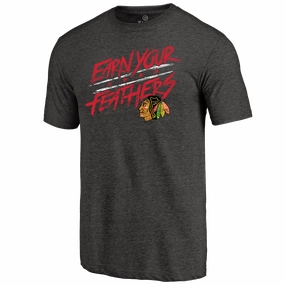 Men's Chicago Blackhawks Rinkside Charcoal Hometown Collection Earn Your Feathers Tri Blend T-Shirt