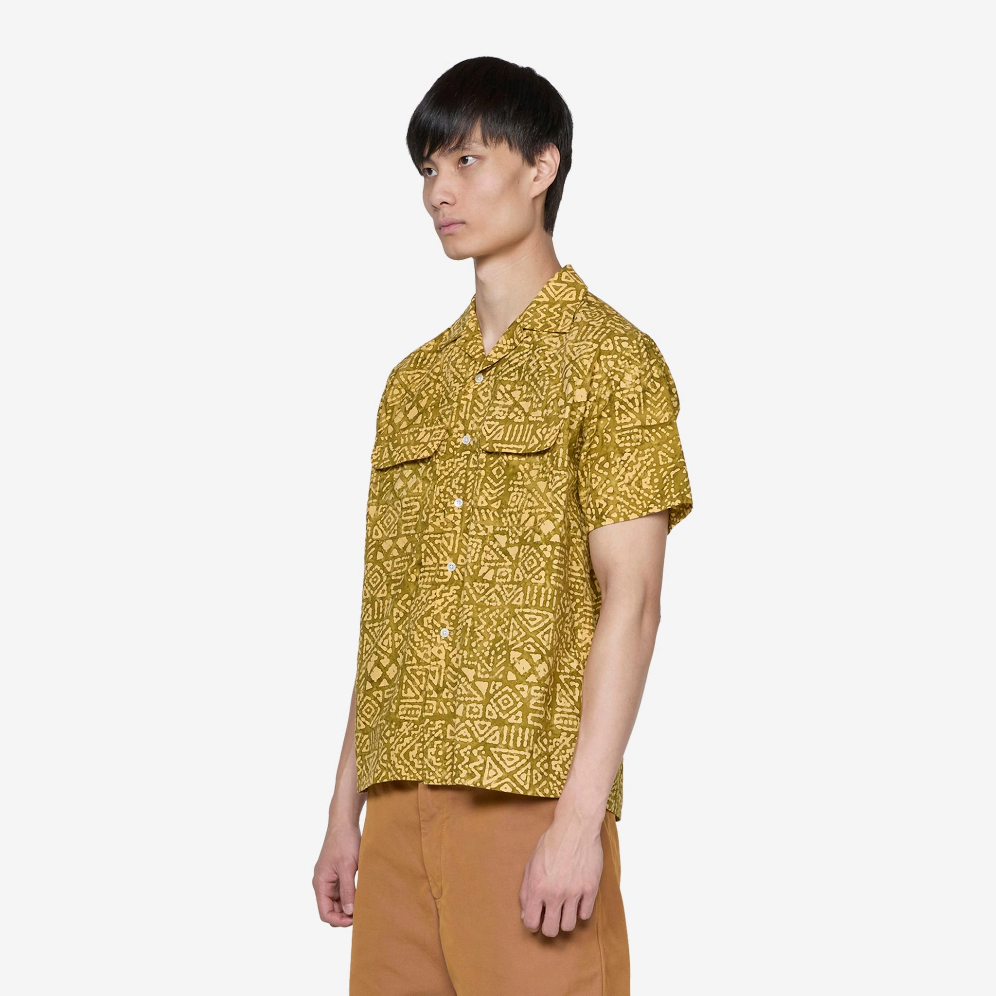 Open Collar Batik Print Shirt Yellow