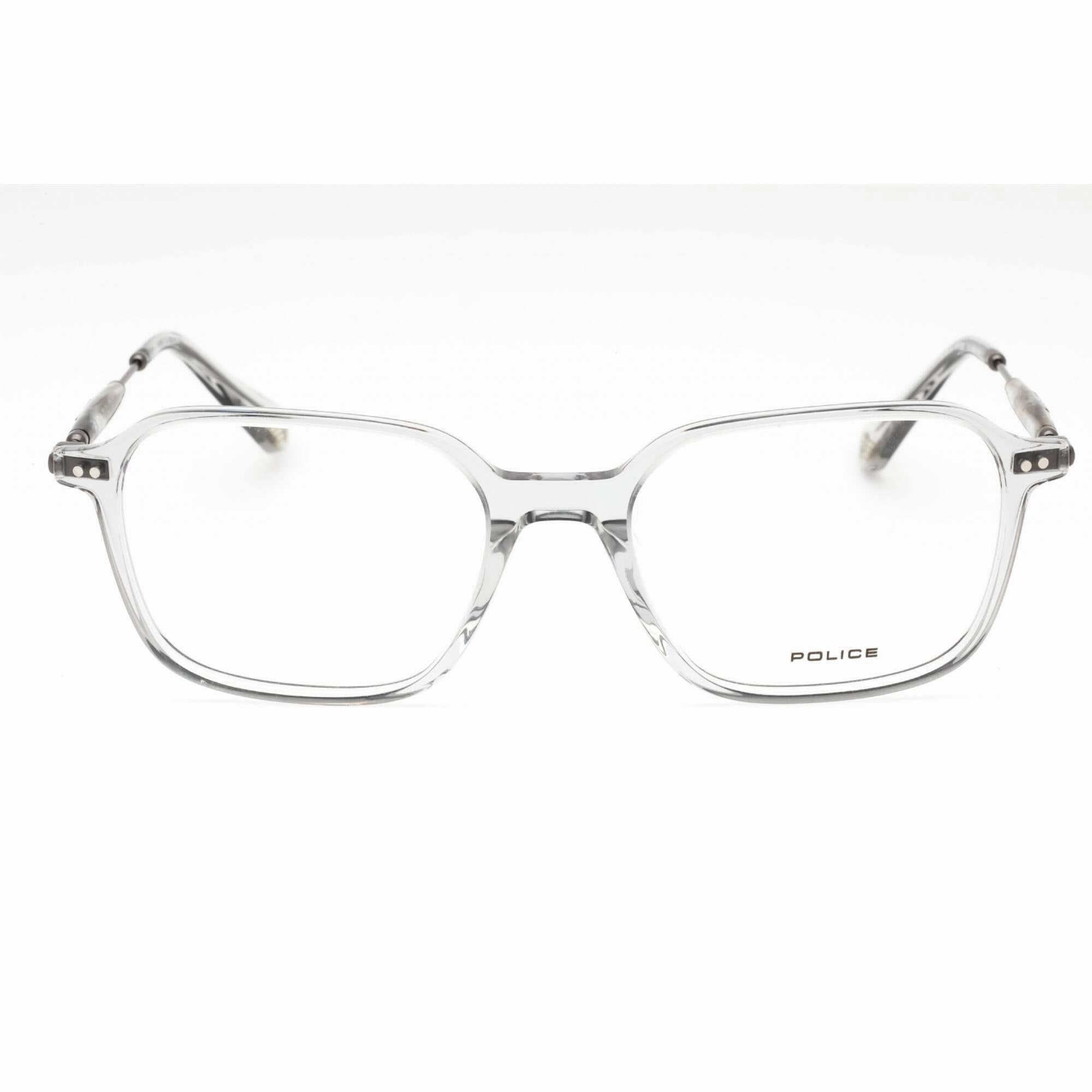 Police Men's Eyeglasses - Shiny Transparent Grey Acetate Square Frame | VPLE98M 06S8