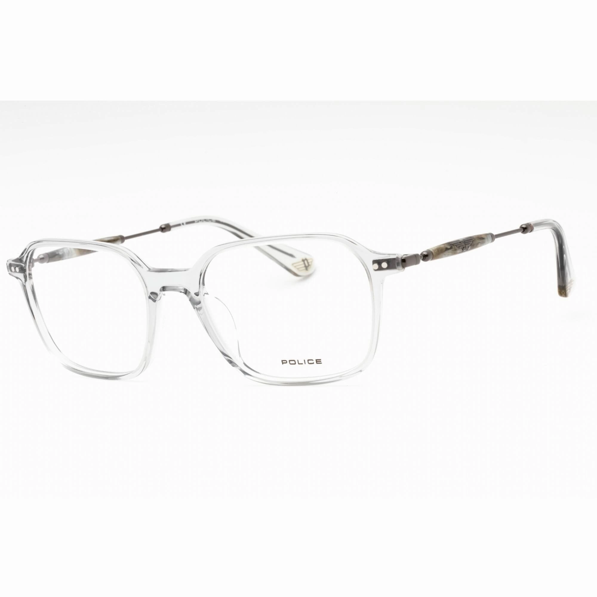 Police Men's Eyeglasses - Shiny Transparent Grey Acetate Square Frame | VPLE98M 06S8