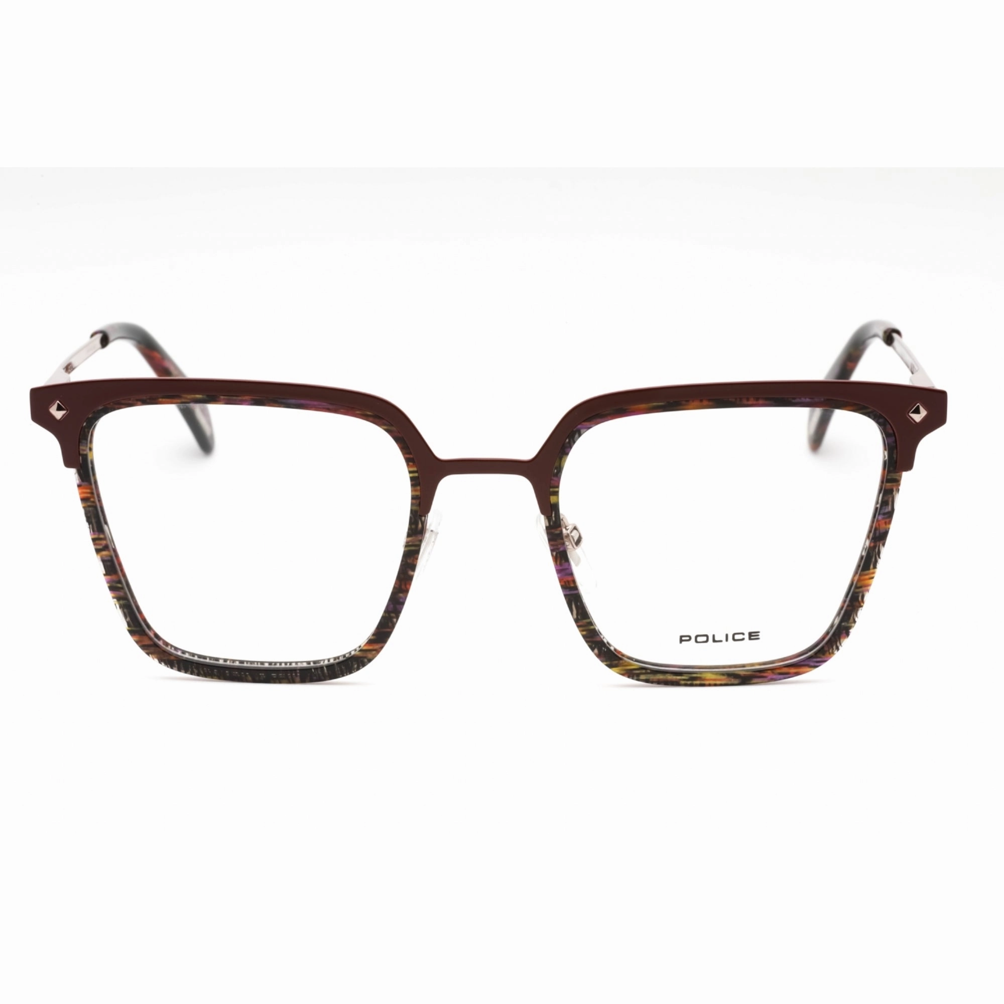 Police Men's Eyeglasses - Striped Brown Plastic Cat Eye Full Rim Frame | VPLG25 0K99