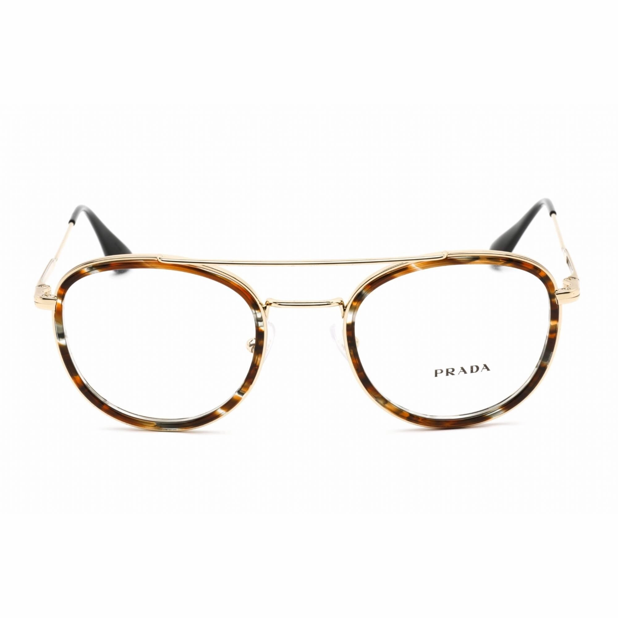 Prada Men's Eyeglasses - Striped Brown/Pale Gold Metal/Plastic Frame | 0PR 66XV 06A1O1