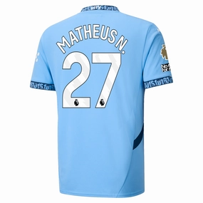 Puma Manchester City Matheus Nunes Authentic Home Jersey w/ EPL   No Room For Racism Patch 24/25 (Team Light Blue/Marine Blue)