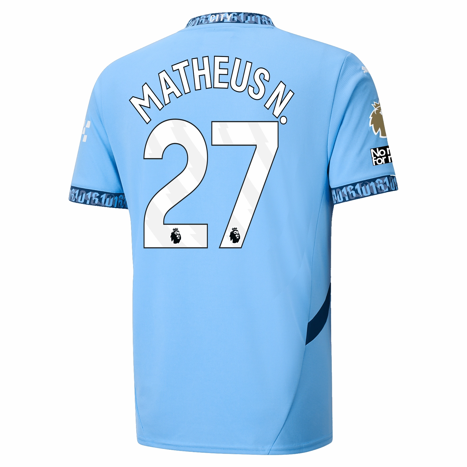 Puma Manchester City Matheus Nunes Authentic Home Jersey w/ EPL   No Room For Racism Patch 24/25 (Team Light Blue/Marine Blue)