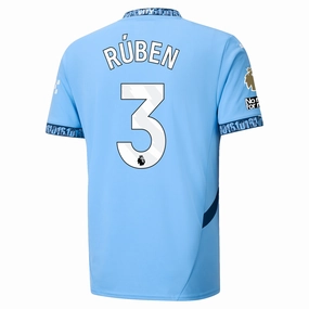 Puma Manchester City Rúben Dias Authentic Home Jersey w/ EPL   No Room For Racism Patch 24/25 (Team Light Blue/Marine Blue)