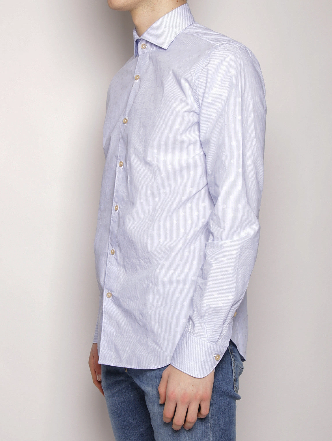 Shirt with Micro Stripes and White / light blue Polka Dots