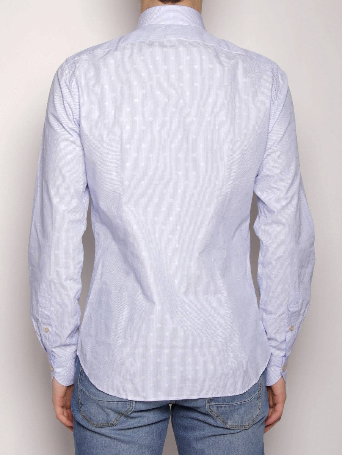 Shirt with Micro Stripes and White / light blue Polka Dots