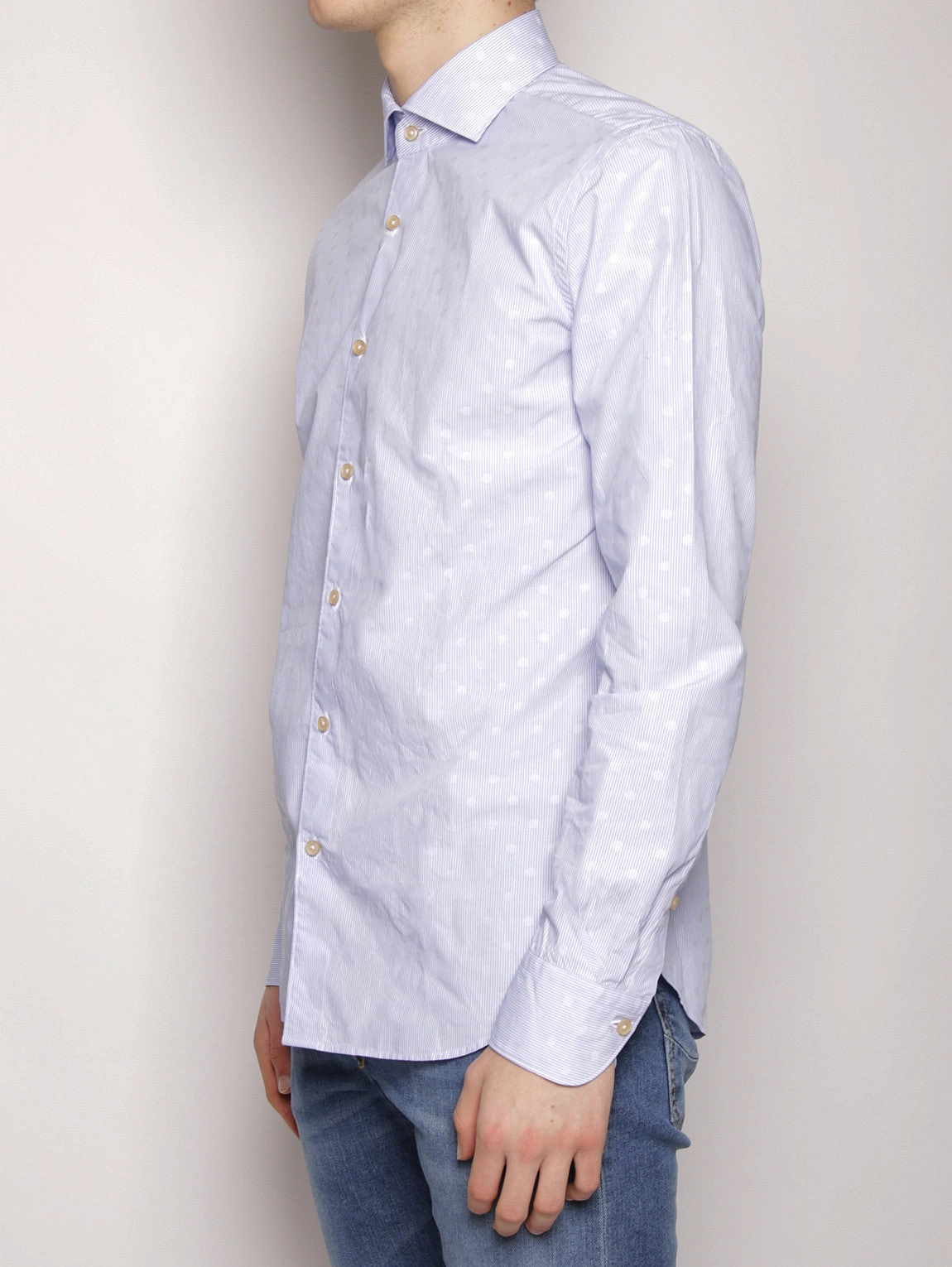 Shirt with Micro Stripes and White / light blue Polka Dots