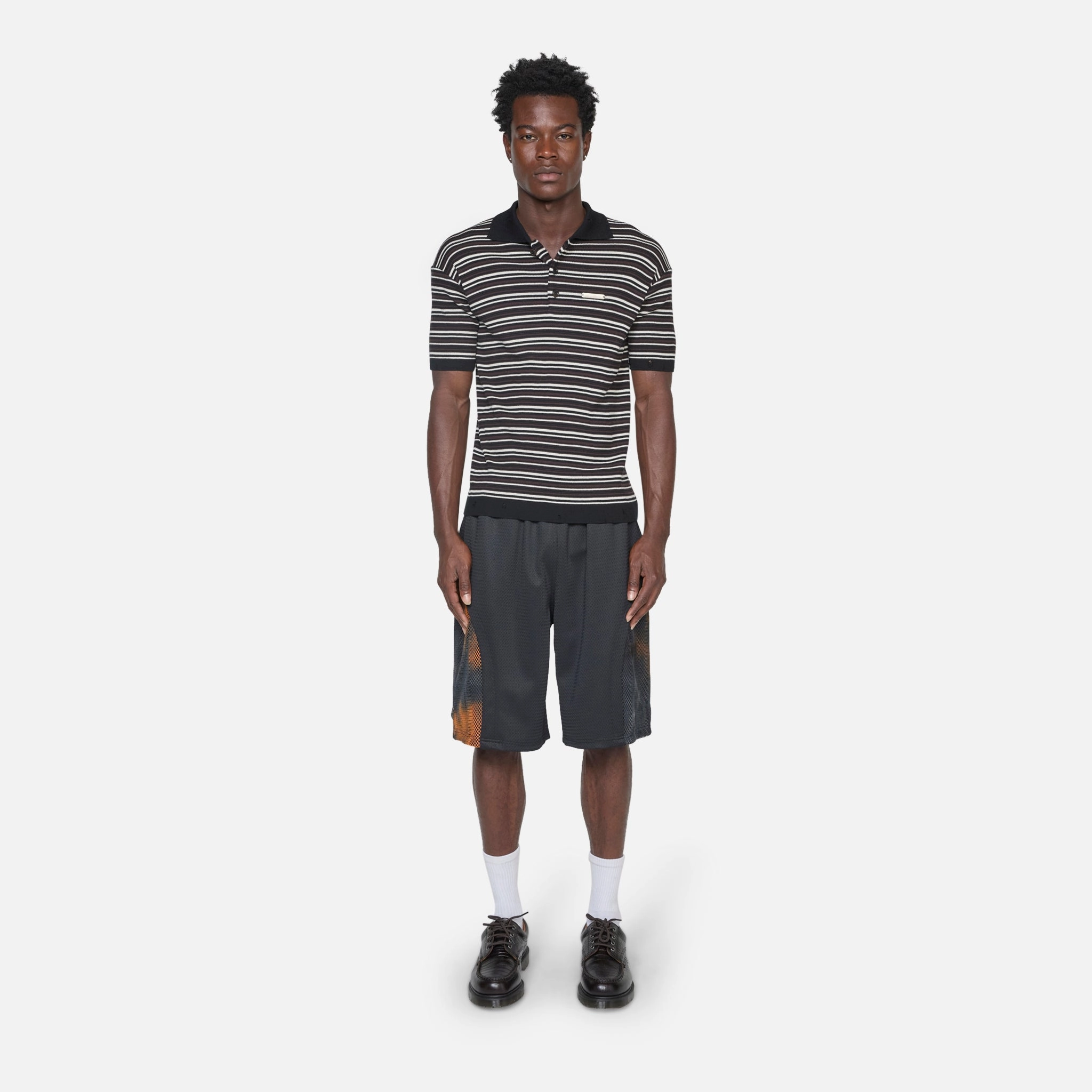 Stripe Polo Sweater Black | Brown