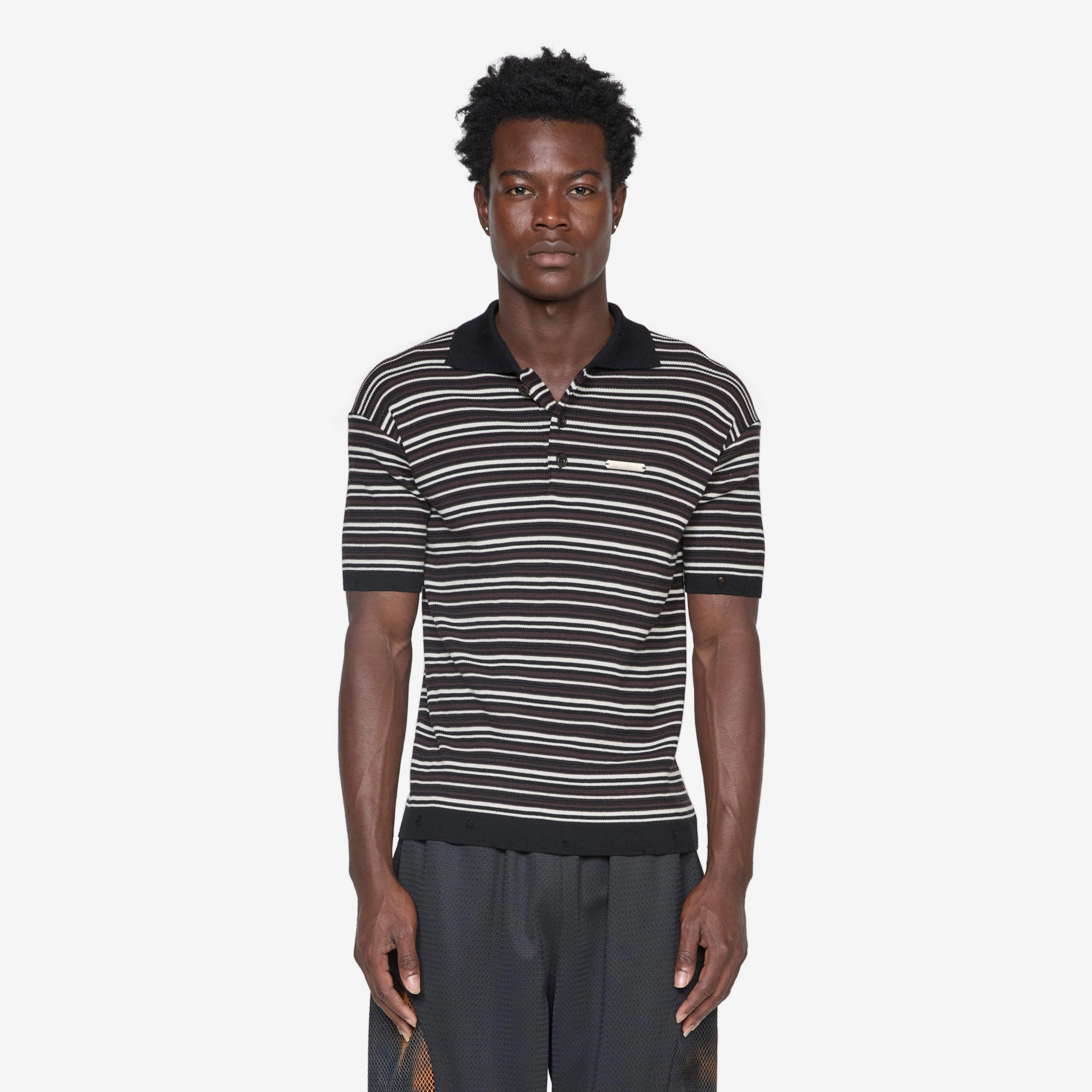 Stripe Polo Sweater Black | Brown