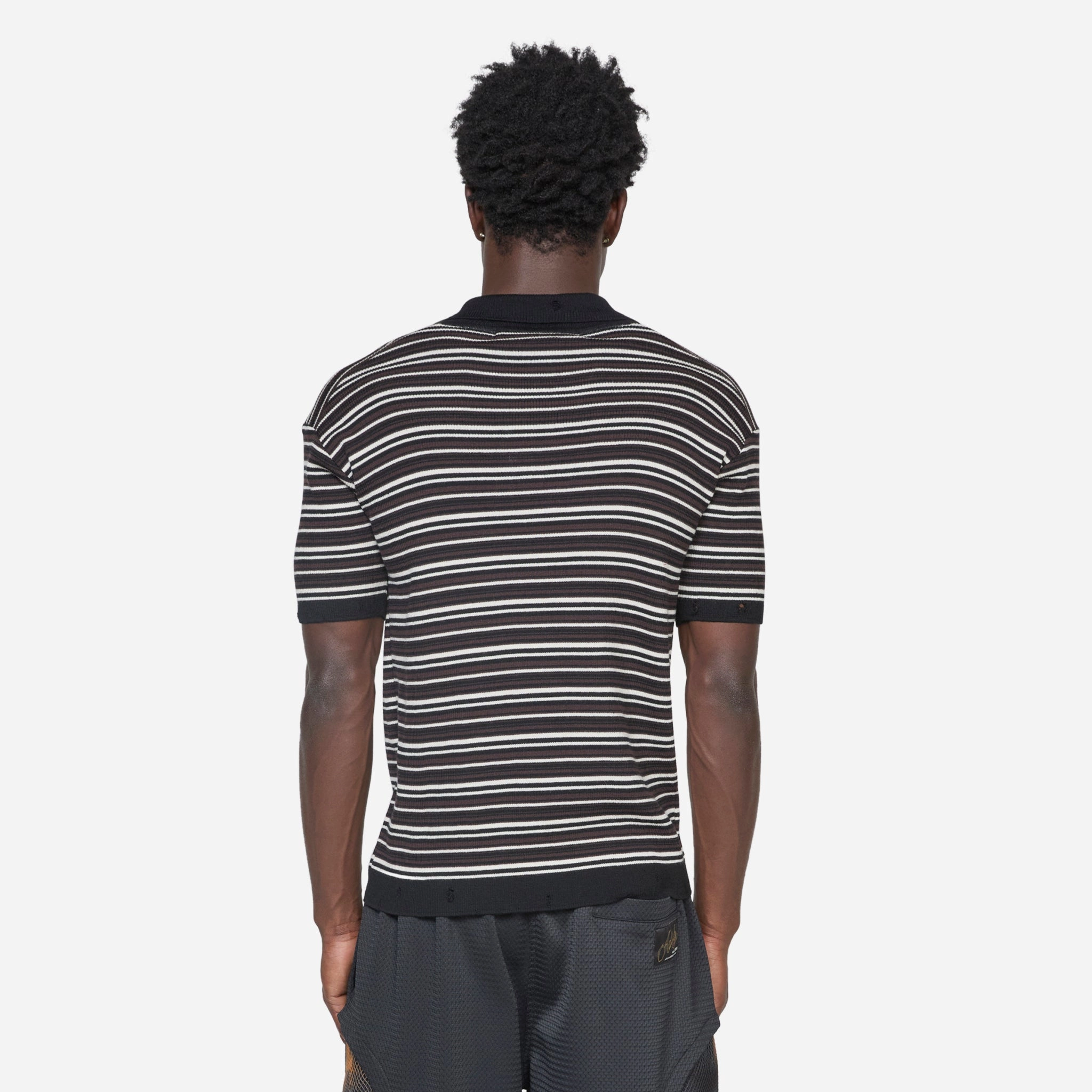 Stripe Polo Sweater Black | Brown