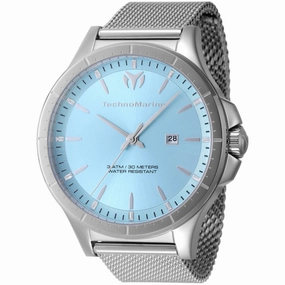 Technomarine Men's Watch - MoonSun Quartz Light Blue Dial Mesh Bracelet | TM-822005