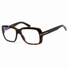 Tom Ford Men's Eyeglasses - Rectangular Shape Dark Havana Plastic Frame | FT5822-B 052