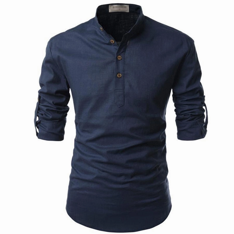 West Louis™ Men Linen Button-Up Henley Shirts