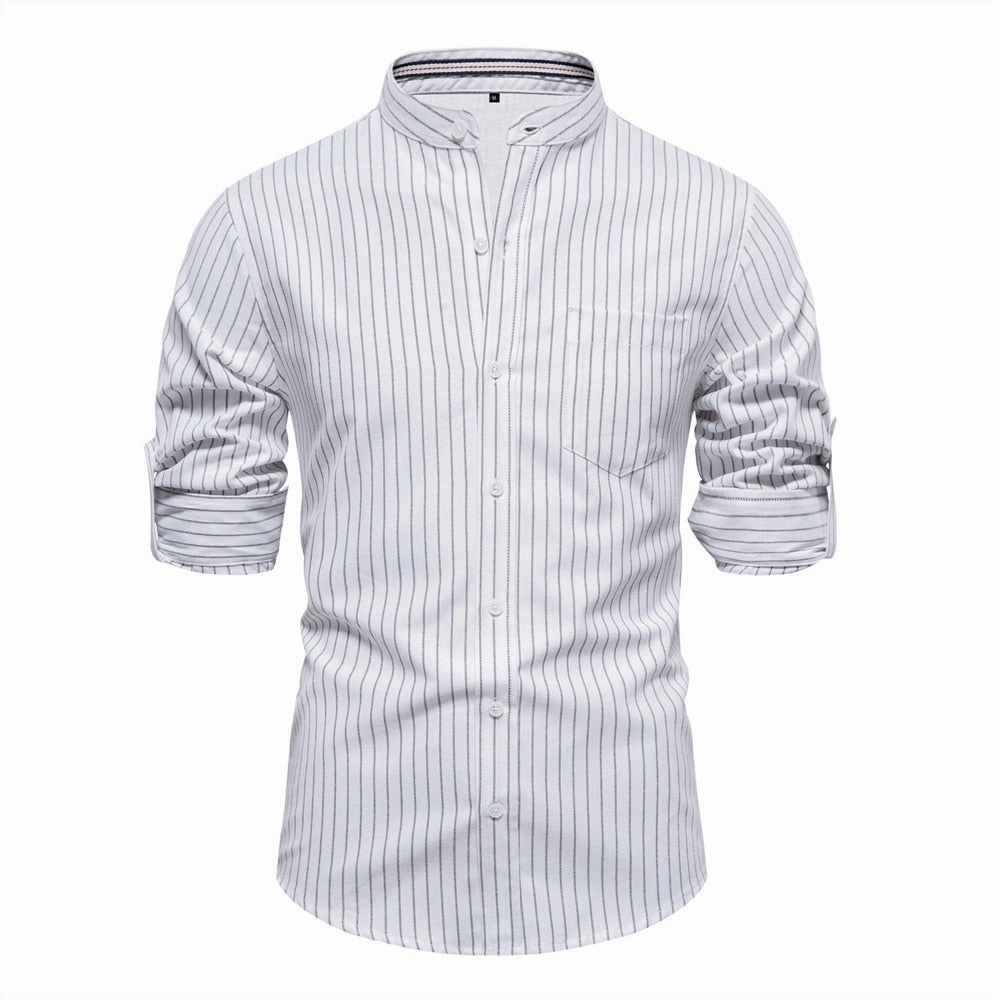 West Louis™ Stripe Pattern Cotton Twill Button-Up Shirt
