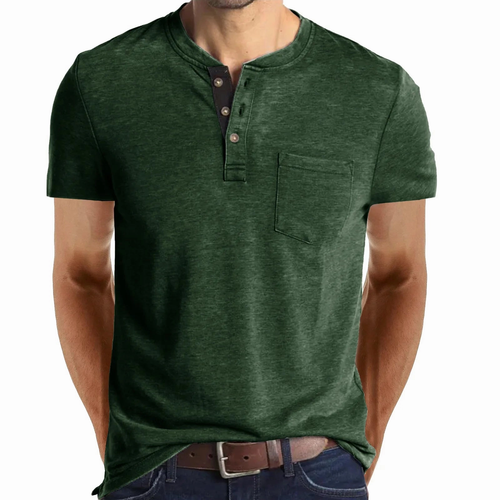 West Louis™ Summer Men's Short Sleeved Henley T-shirts