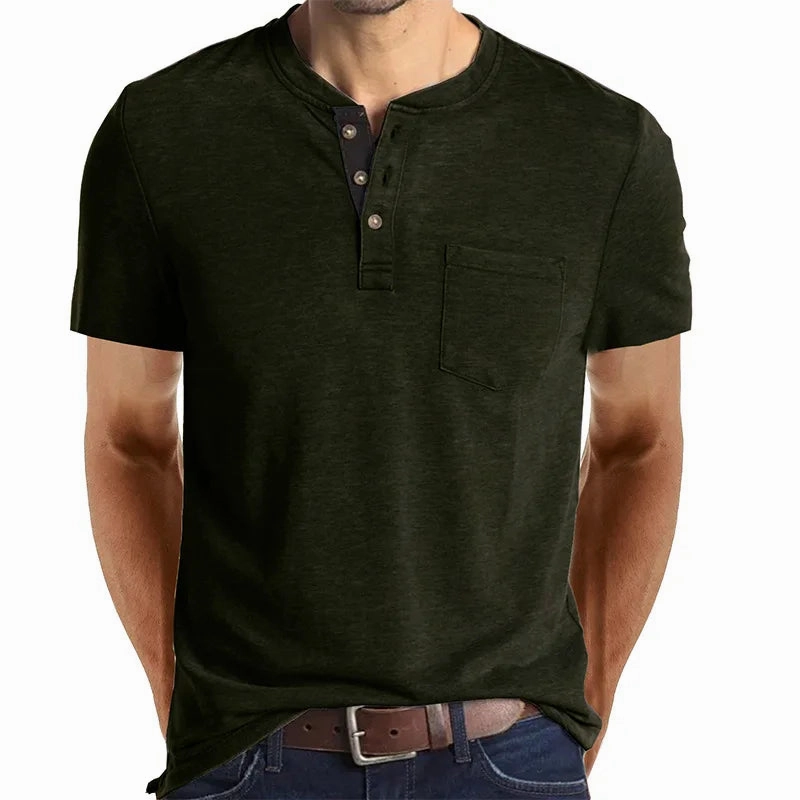 West Louis™ Summer Men's Short Sleeved Henley T-shirts
